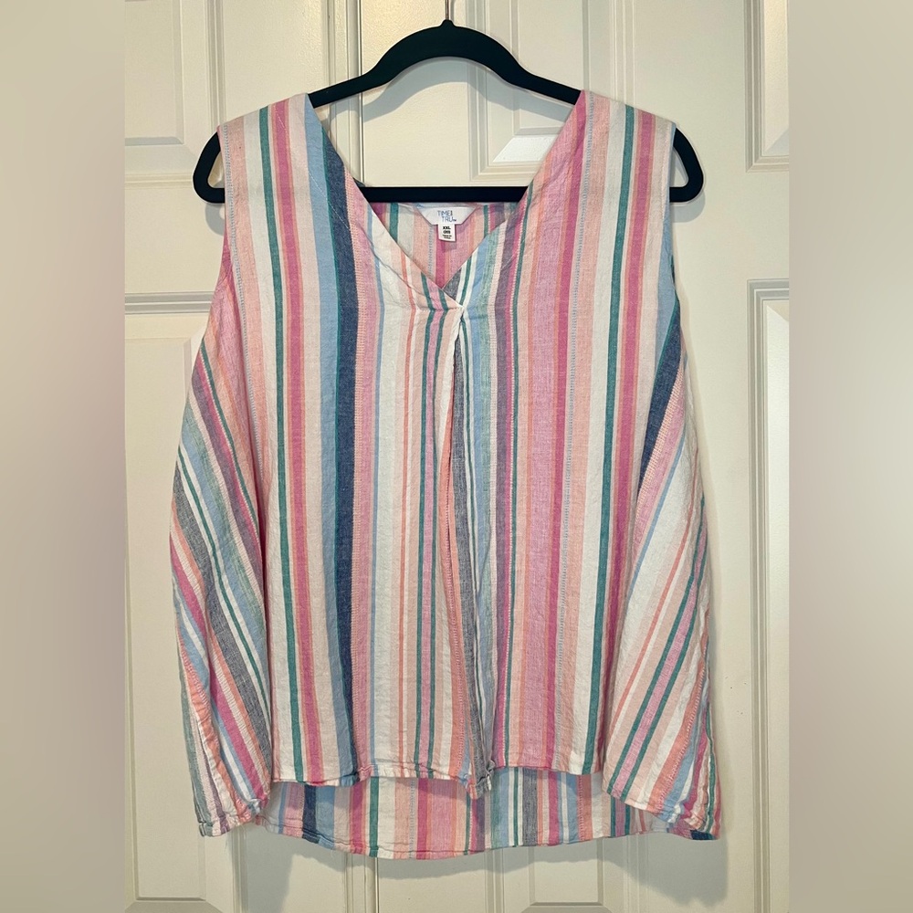 Time and Tru Women's Woven Tank Top in a multi-color vertical stripe pattern XXL